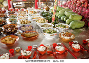 Chinese Buddhist Ceremony, Offering Of Food To Buddha Stock Photo ...
