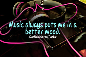 happy, headphones, love, mood, music, night, phone, quote