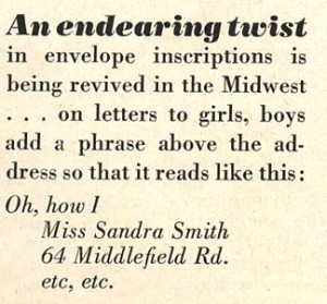 ... Midwest... on letters to girls, boys add a phrase above the address so