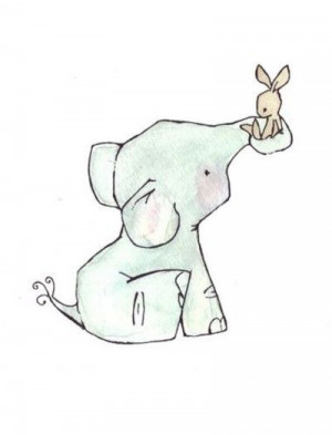 bunny, cute, drawings, elephant, friends, illustration