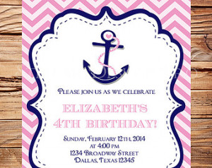 Nautical Birthday Invitation, Sailor, BOY, GIRL, Chevron Stripes, Navy ...