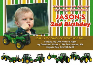 John deere green tractor farm machine custom birthday invitation D Db