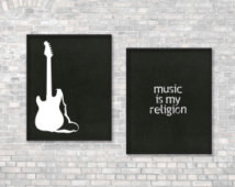 ... Music Print Guitar Music Quote Print Typography Music is my Religion