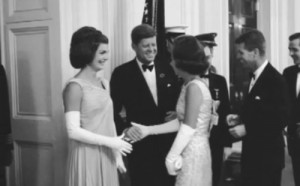 ... Kennedy greeting Attorney General Robert F. Kennedy and his wife Ethel