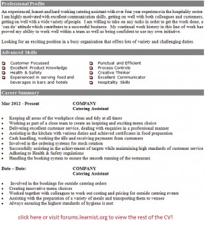 Catering Assistant CV Example