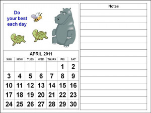 To download and print this Free children or kids Calendar April 2011: