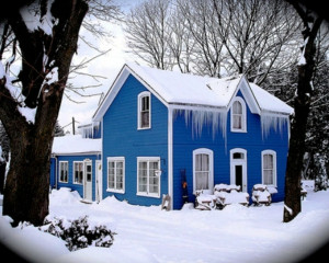 blue winter trees architecture house icicles 1280x1024 wallpaper