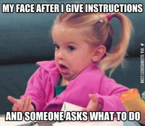 My face after I give instructions
