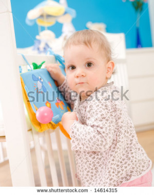Baby Girl Year Old Home Looking Camera Stock Photo