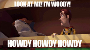 Shark Mocks Woody While Wearing His Hat In Toy Story