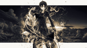 Kirito Gold, Kirito with his swords standing in front of clouds.