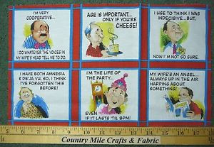 ... IMPORTANT FUNNY SAYINGS QUILT BLOCKS SQUARES FABRIC PANEL OR APPLIQUE