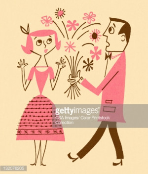 Stock Illustration : Man Giving Woman Flowers