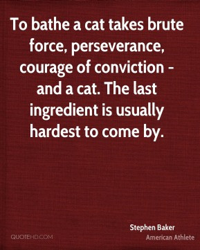 To bathe a cat takes brute force, perseverance, courage of conviction ...
