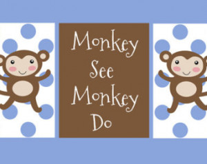 monkey see monkey do set of thre e art prints nursery art print monkey ...