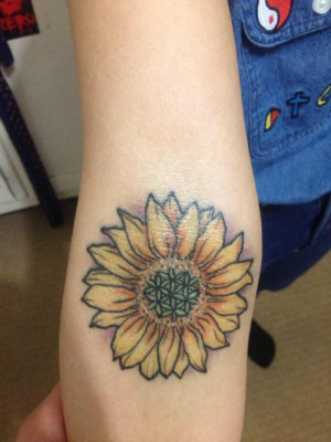 sunflower and quote flower tattoo