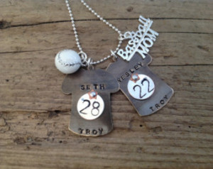 Baseball Mom Necklace with Two Jers eys Sterling Silver Charm Ball ...