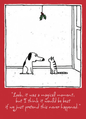 Dog and Cat Mistletoe - American Greetings - Funny Christmas Card