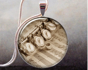 Flute and Music art pendant, music necklace resin pendant, flute ...