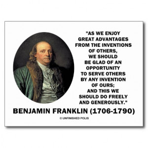 Benjamin Franklin Great Advantages Invention Quote Postcard