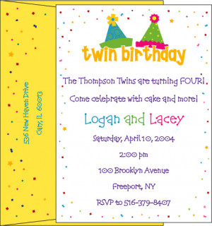 boy girl twin birthday party hat invitations twinstuff personalized ...