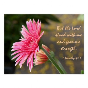 Floral Poster, Bible Verse about God's Strength; Pink Gerbera Daisy ...
