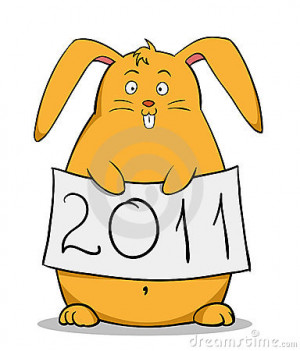 Funny cartoon fat rabbit with new year poster