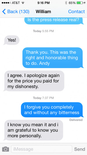Text exchange between Dr. Andrew Wakefield and Dr. William Thompson,