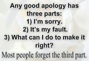any good apology has 3 parts:1)I'm sorry2)It's my fault3)What can I do ...
