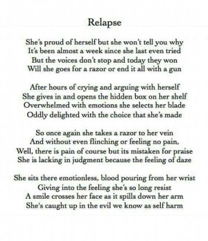 relapsed today I self harmed for the first time in 5 weeks. I can't ...