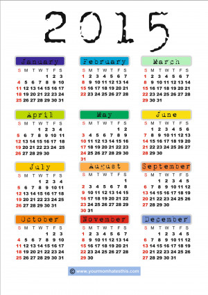 Printable 2015 Calendar with Holidays and Observances