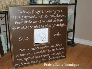 20x20 Custom Picture Frame with Twins Quote Personalized Nursery Decor ...