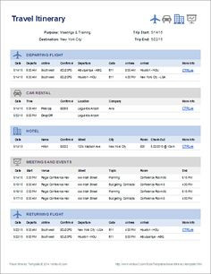 Create a one-page summary of your travel plans using this itinerary ...