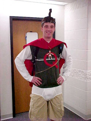 student dresses up as Quail Man for Halloween