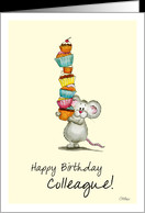 Happy Birthday Colleague - Cute Mouse with a pile of cupcakes card ...