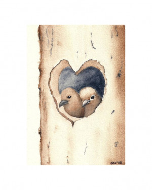 Love Nest -Signed Fine Art Print two birds in a heart shaped nest ...