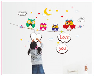 Owl cartoon removable cheap vinyl wall stickers for kids rooms window ...