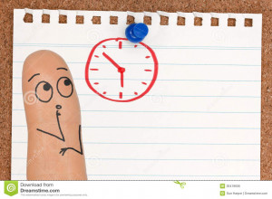 worried finger face character watching a deadline looming.