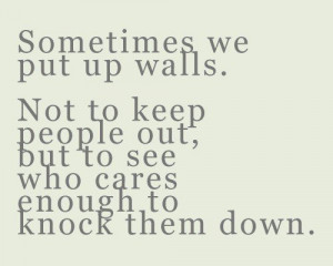 Sometimes we Put up Walls.Not to Keep People Out,but to see who cares ...