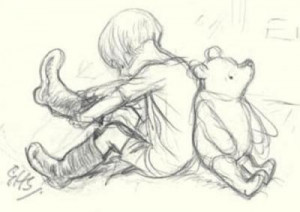 ... Robin pulling Wellington Boots with Winnie the Pooh sitting behind