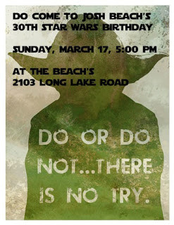 The handmade invites with Josh's favorite Star Wars quote that he says ...