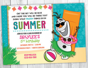 Frozen Olaf Summer Birthday Invitation Printable, Frozen Luau Birthday ...