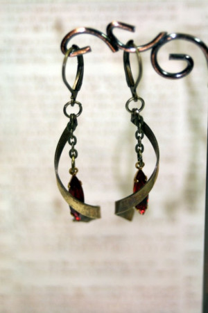 Spiraling Out of Control Blood Red Crystal Dangle Earrings