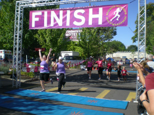 Eugene Womenaposs Half Marathon Hands Up At Finish Line