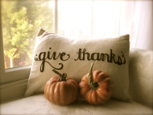 Give Thanks scripted Thanksgiving pillow cover in linen by The Lauren ...