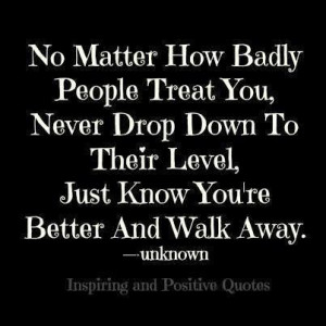 No matter how badly people treat you, never drop down to their level ...
