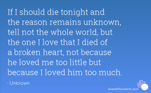 If I should die tonight and the reason remains unknown, tell not the ...