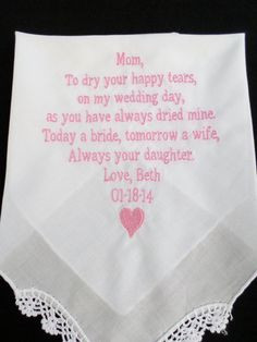 Customized Wedding Handkerchief Corner Lace Embroidered to your Mother ...