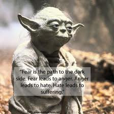 Fear is the path to thedark side. Fear leads to anger. Anger leads to ...