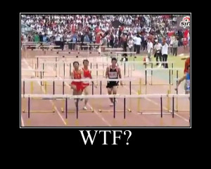 Funny track and field hurdles